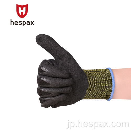 Hespax 13Gブラックサンディニトリルパーム構造手袋